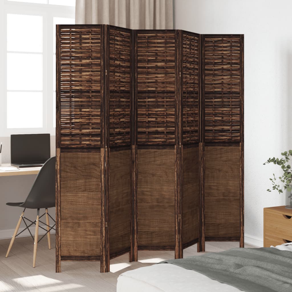 vidaXL Room Divider 5 Panels Dark Brown Solid Wood Paulownia