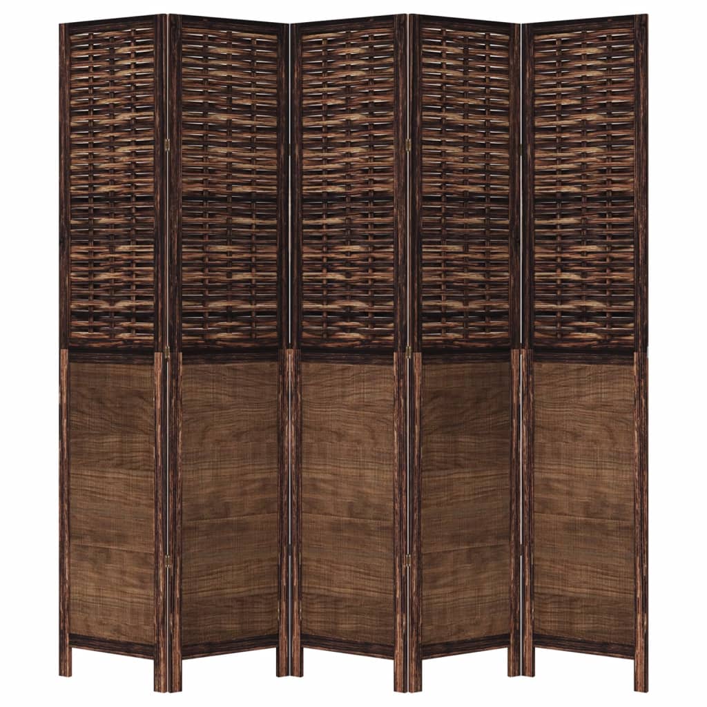 vidaXL Room Divider 5 Panels Dark Brown Solid Wood Paulownia