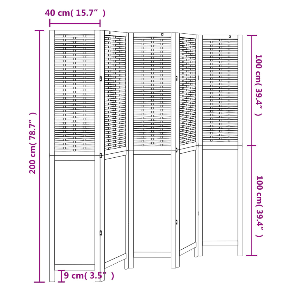 vidaXL Room Divider 5 Panels Dark Brown Solid Wood Paulownia