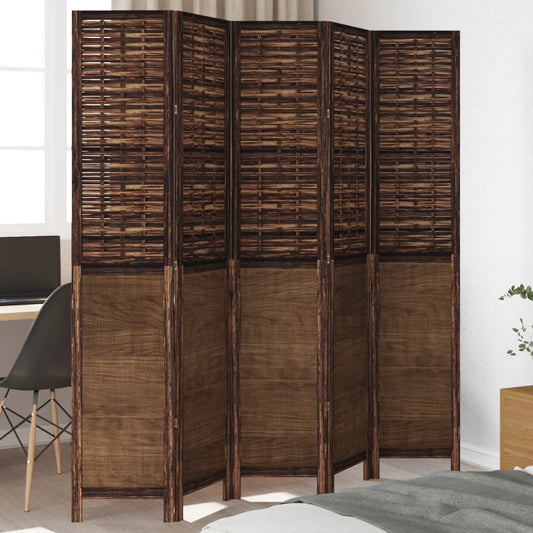 vidaXL Room Divider 5 Panels Dark Brown Solid Wood Paulownia