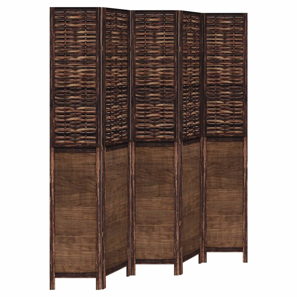 vidaXL Room Divider 5 Panels Dark Brown Solid Wood Paulownia