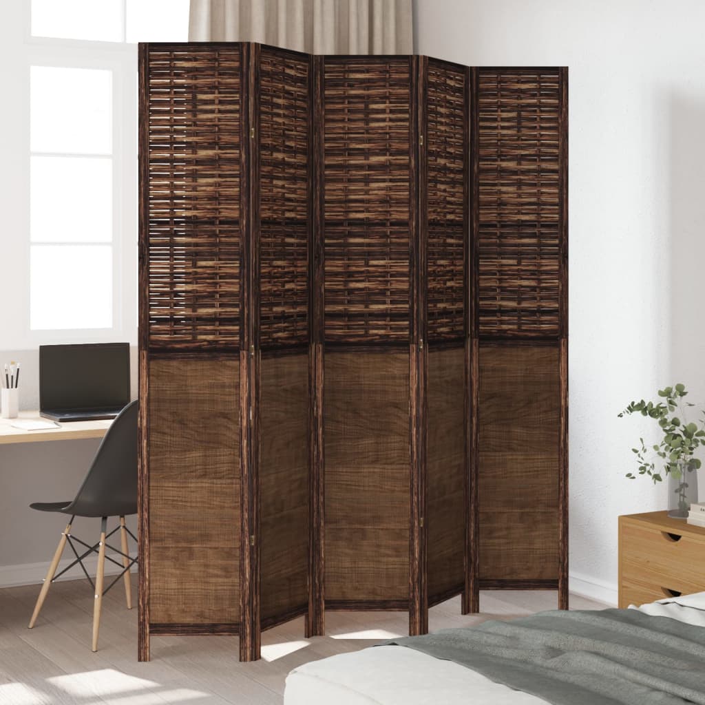 vidaXL Room Divider 5 Panels Dark Brown Solid Wood Paulownia