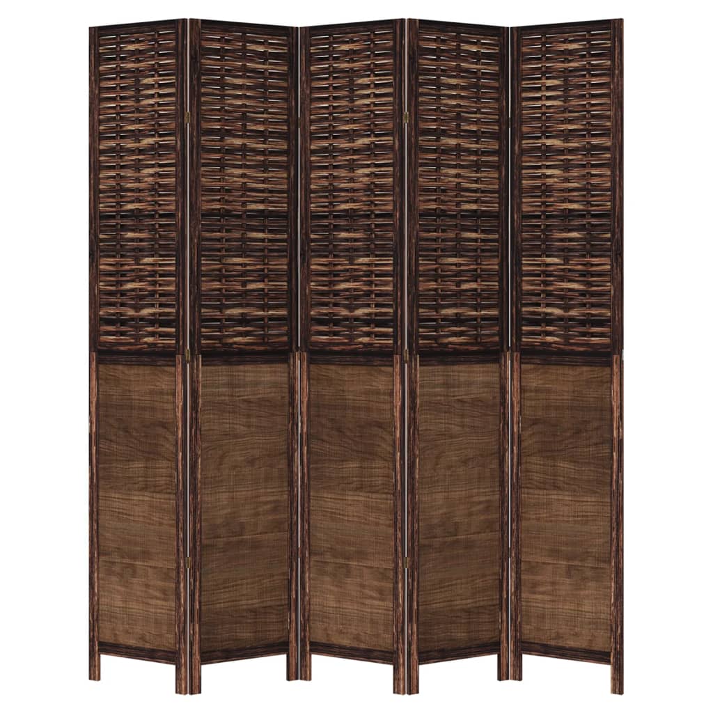 vidaXL Room Divider 5 Panels Dark Brown Solid Wood Paulownia