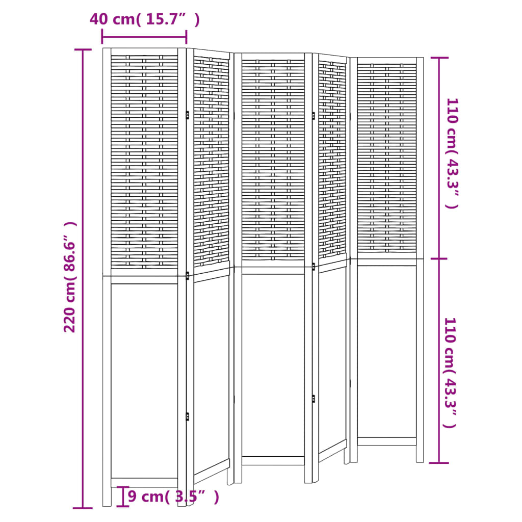 vidaXL Room Divider 5 Panels Dark Brown Solid Wood Paulownia