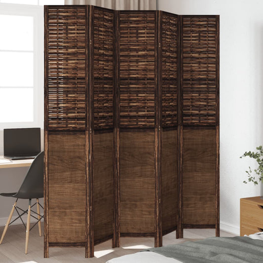 vidaXL Room Divider 5 Panels Dark Brown Solid Wood Paulownia