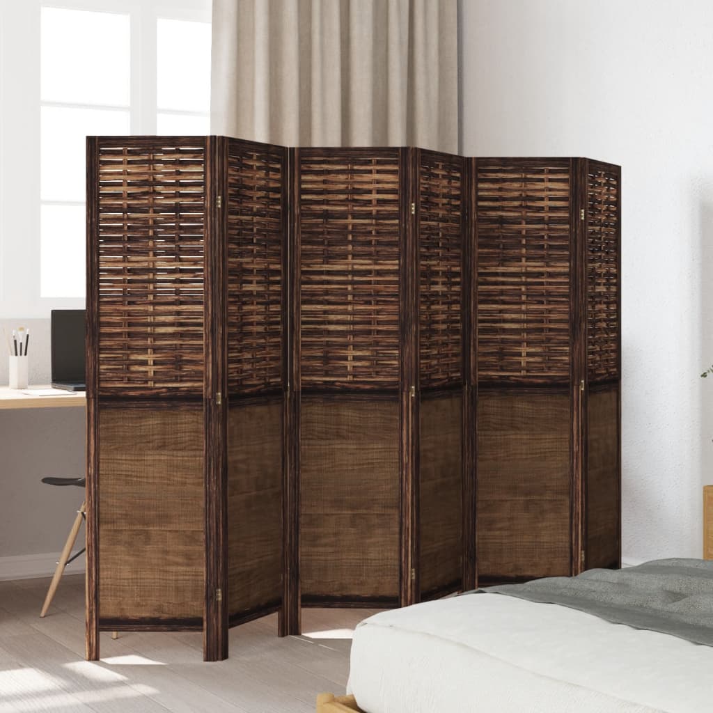 vidaXL Room Divider 6 Panels Dark Brown Solid Wood Paulownia