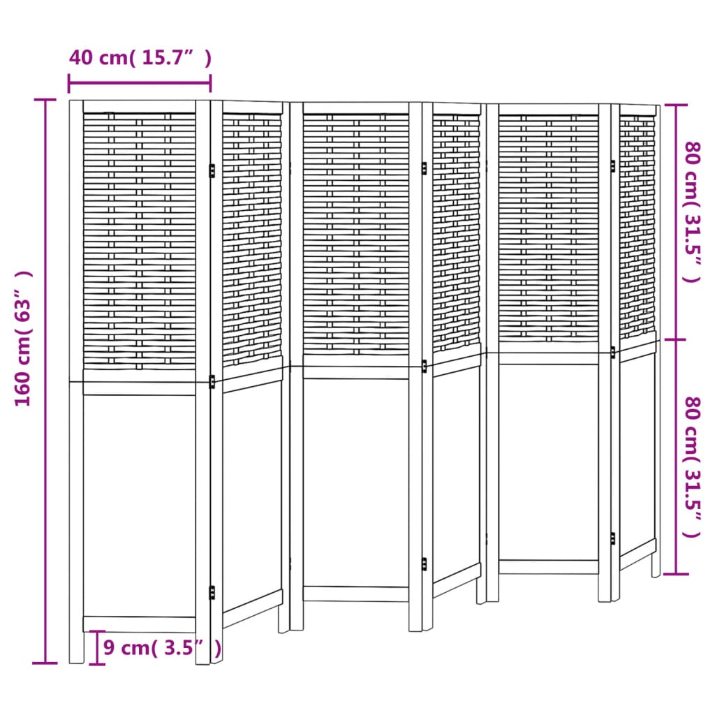 vidaXL Room Divider 6 Panels Dark Brown Solid Wood Paulownia