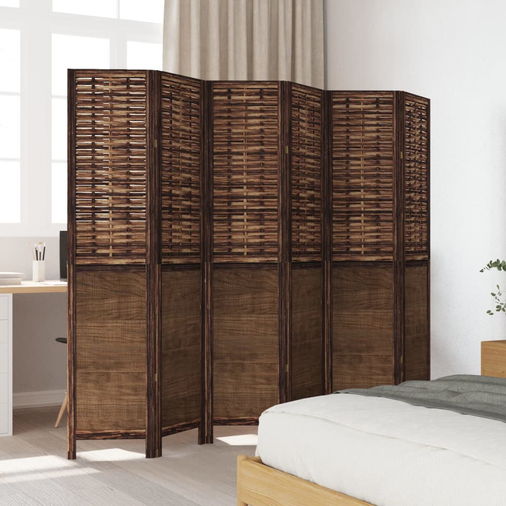 vidaXL Room Divider 6 Panels Dark Brown Solid Wood Paulownia