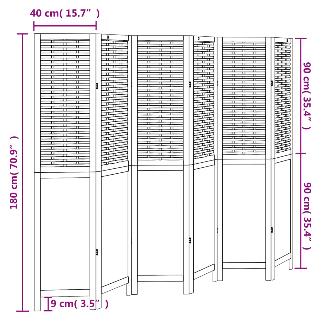 vidaXL Room Divider 6 Panels Dark Brown Solid Wood Paulownia