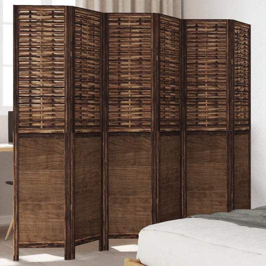 vidaXL Room Divider 6 Panels Dark Brown Solid Wood Paulownia