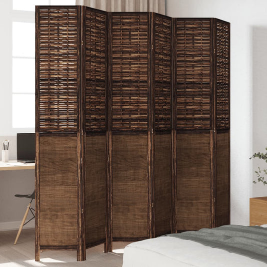 vidaXL Room Divider 6 Panels Dark Brown Solid Wood Paulownia