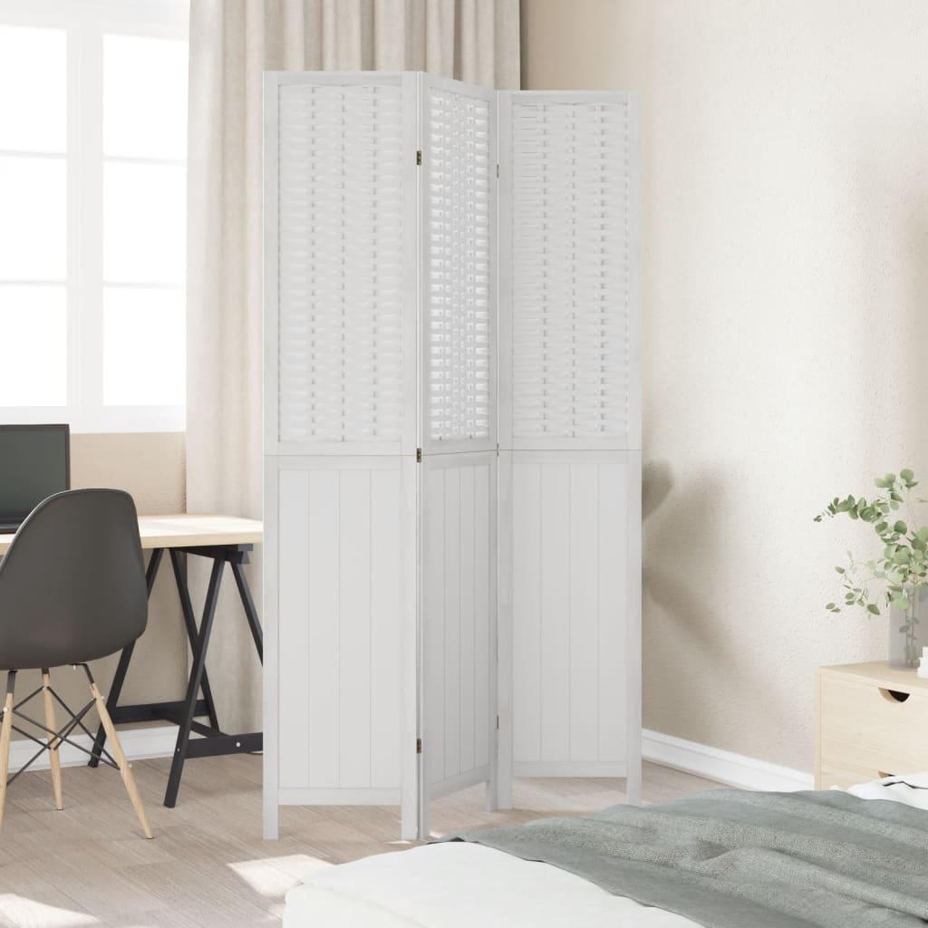 vidaXL Room Divider 3 Panels White Solid Wood Paulownia