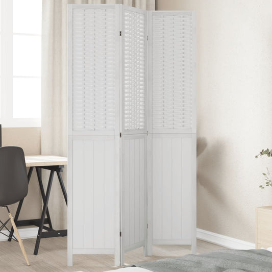 vidaXL Room Divider 3 Panels White Solid Wood Paulownia