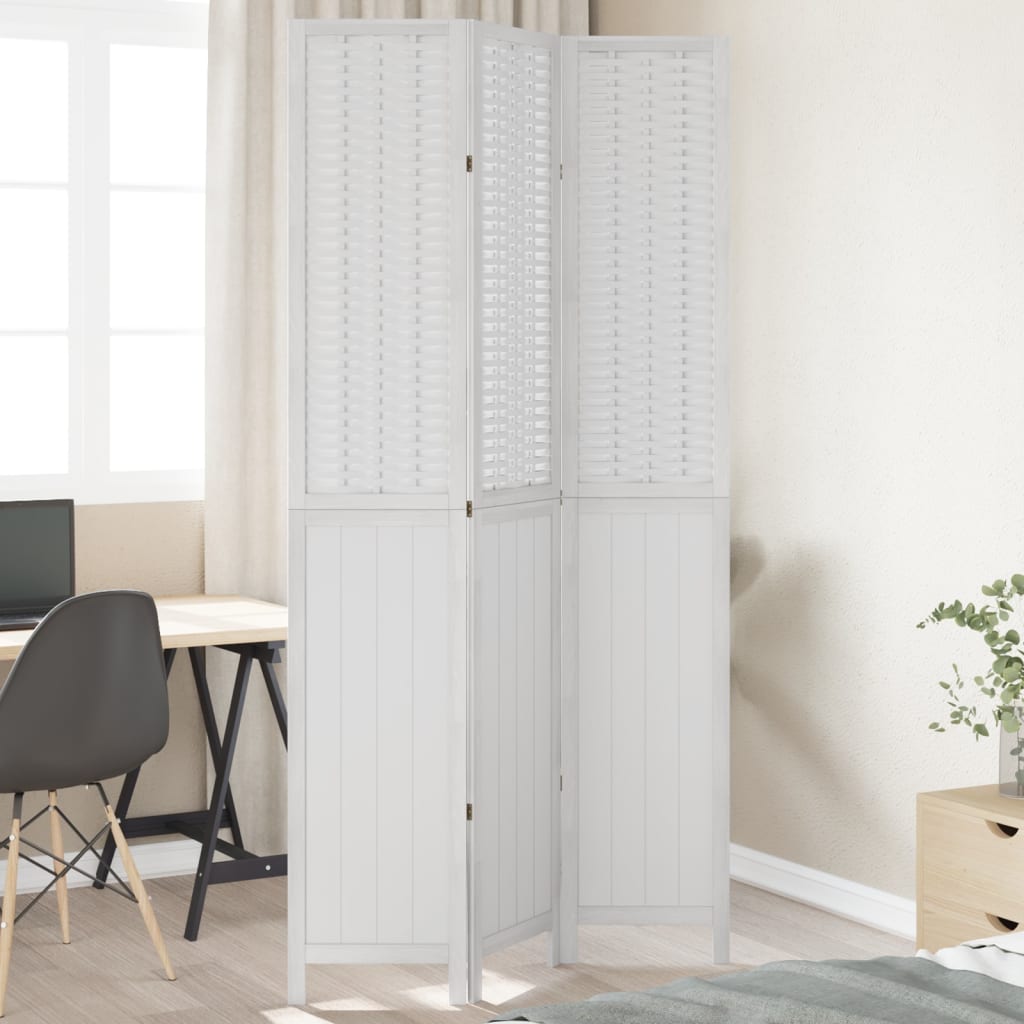 Room Divider 3 Panels White Solid Wood Paulownia