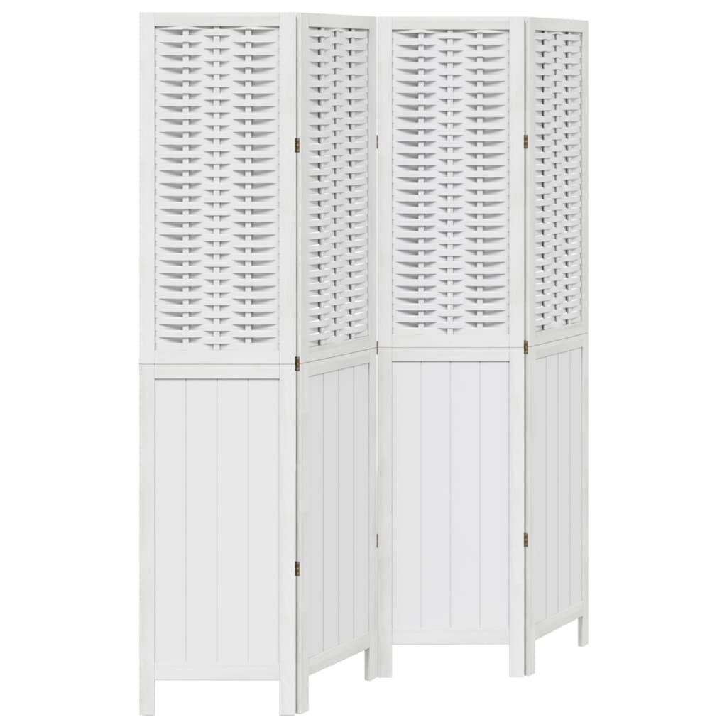 vidaXL Room Divider 4 Panels White Solid Wood Paulownia