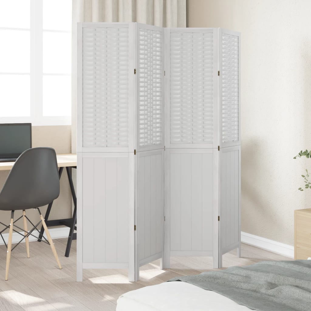 vidaXL Room Divider 4 Panels White Solid Wood Paulownia