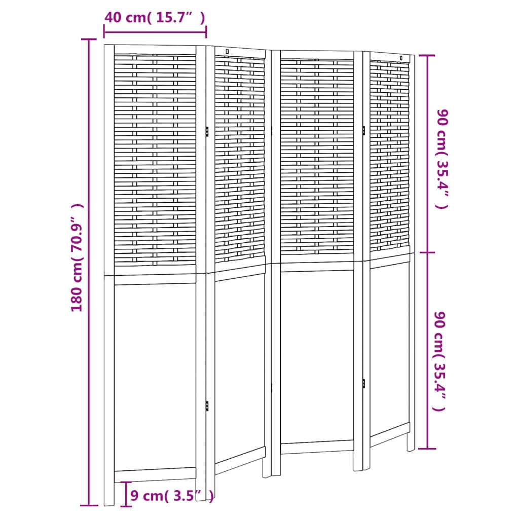 vidaXL Room Divider 4 Panels White Solid Wood Paulownia