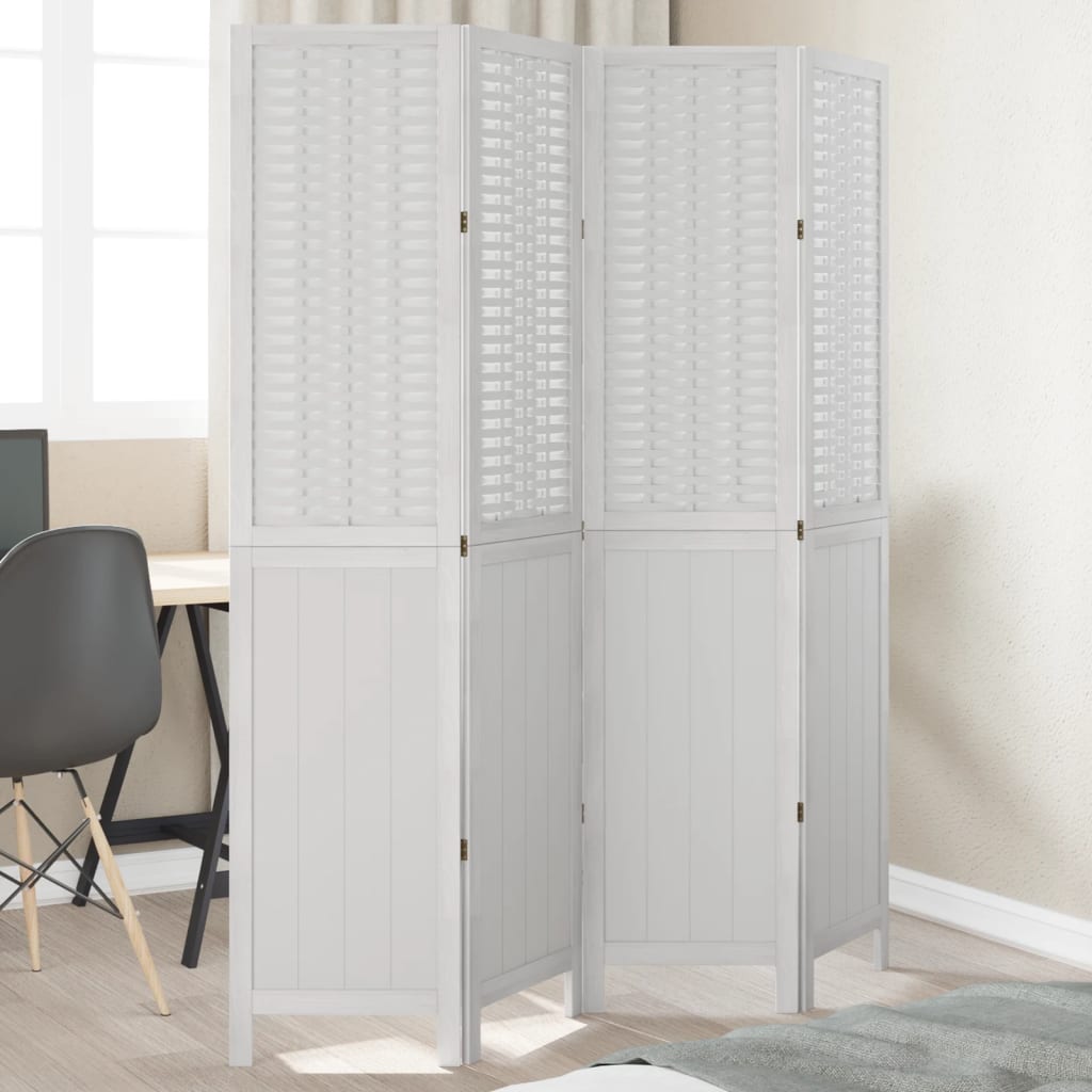 vidaXL Room Divider 4 Panels White Solid Wood Paulownia