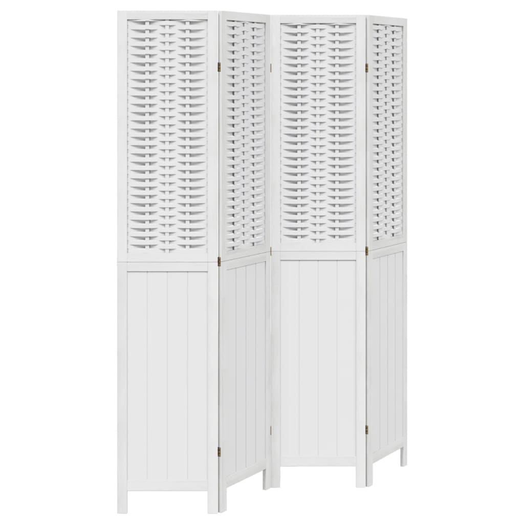 vidaXL Room Divider 4 Panels White Solid Wood Paulownia