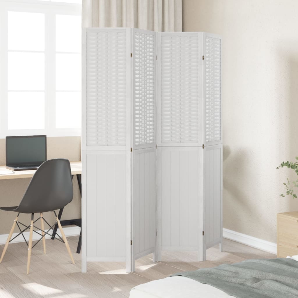 vidaXL Room Divider 4 Panels White Solid Wood Paulownia