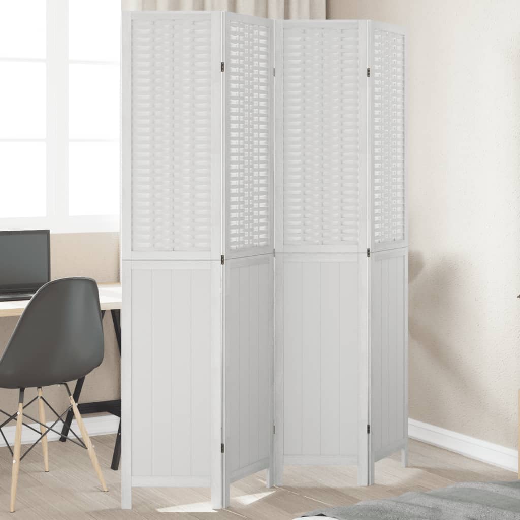 vidaXL Room Divider 4 Panels White Solid Wood Paulownia