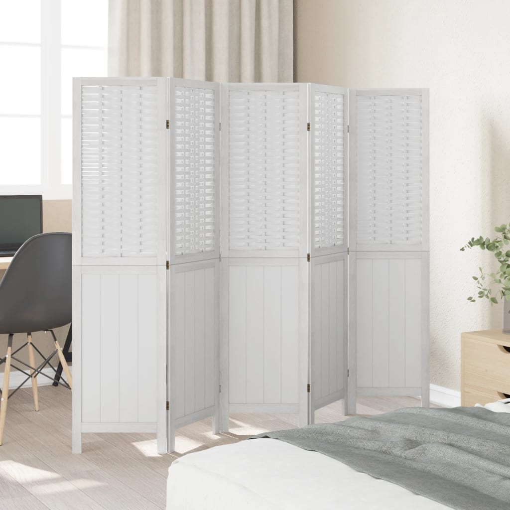 vidaXL Room Divider 5 Panels White Solid Wood Paulownia