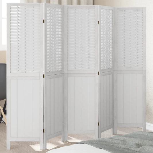 vidaXL Room Divider 5 Panels White Solid Wood Paulownia