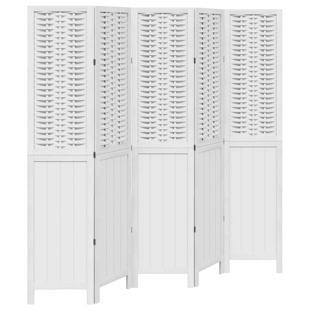 vidaXL Room Divider 5 Panels White Solid Wood Paulownia