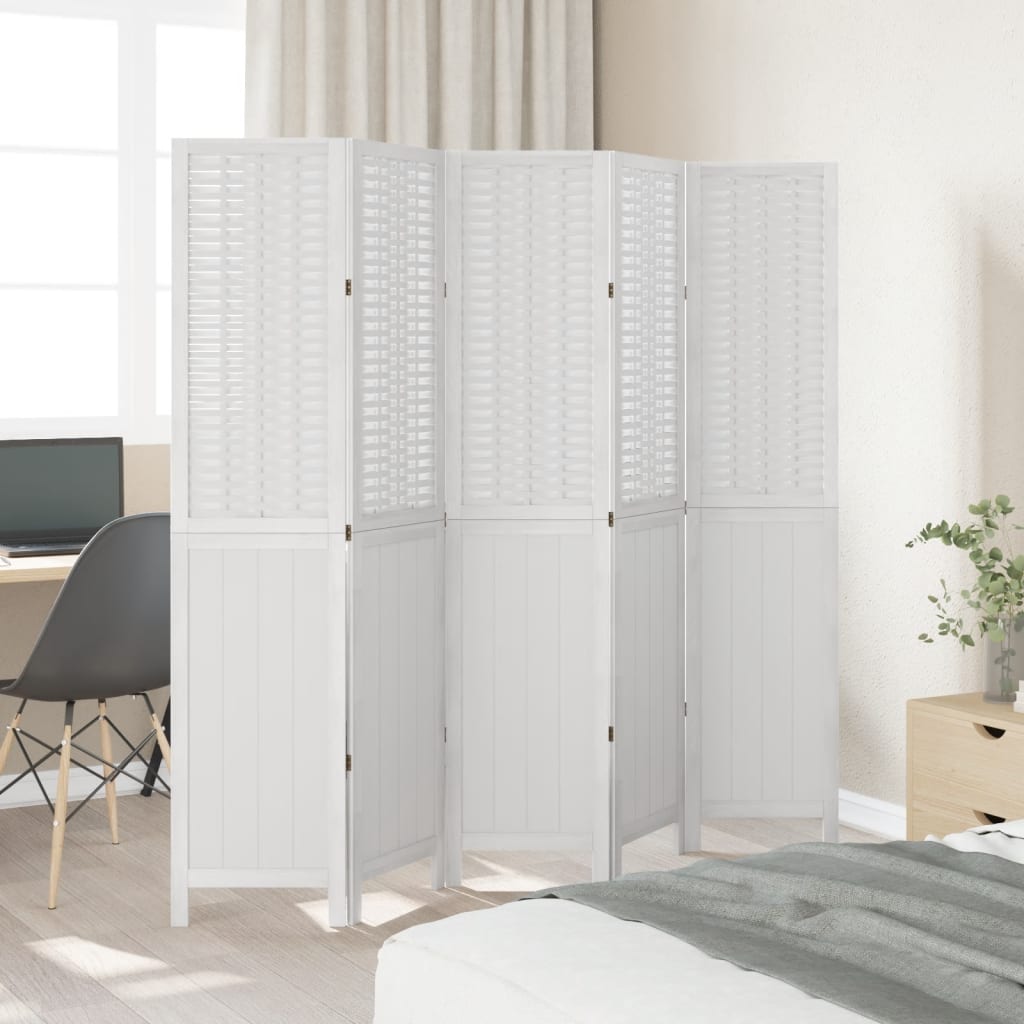 vidaXL Room Divider 5 Panels White Solid Wood Paulownia