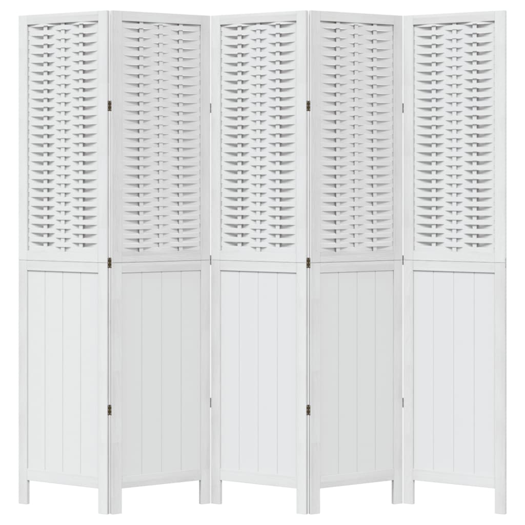 vidaXL Room Divider 5 Panels White Solid Wood Paulownia