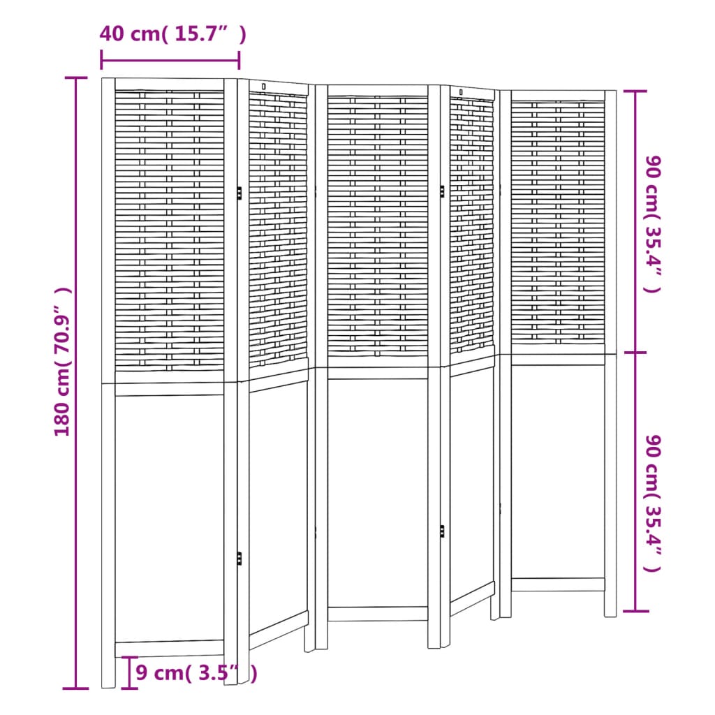 vidaXL Room Divider 5 Panels White Solid Wood Paulownia