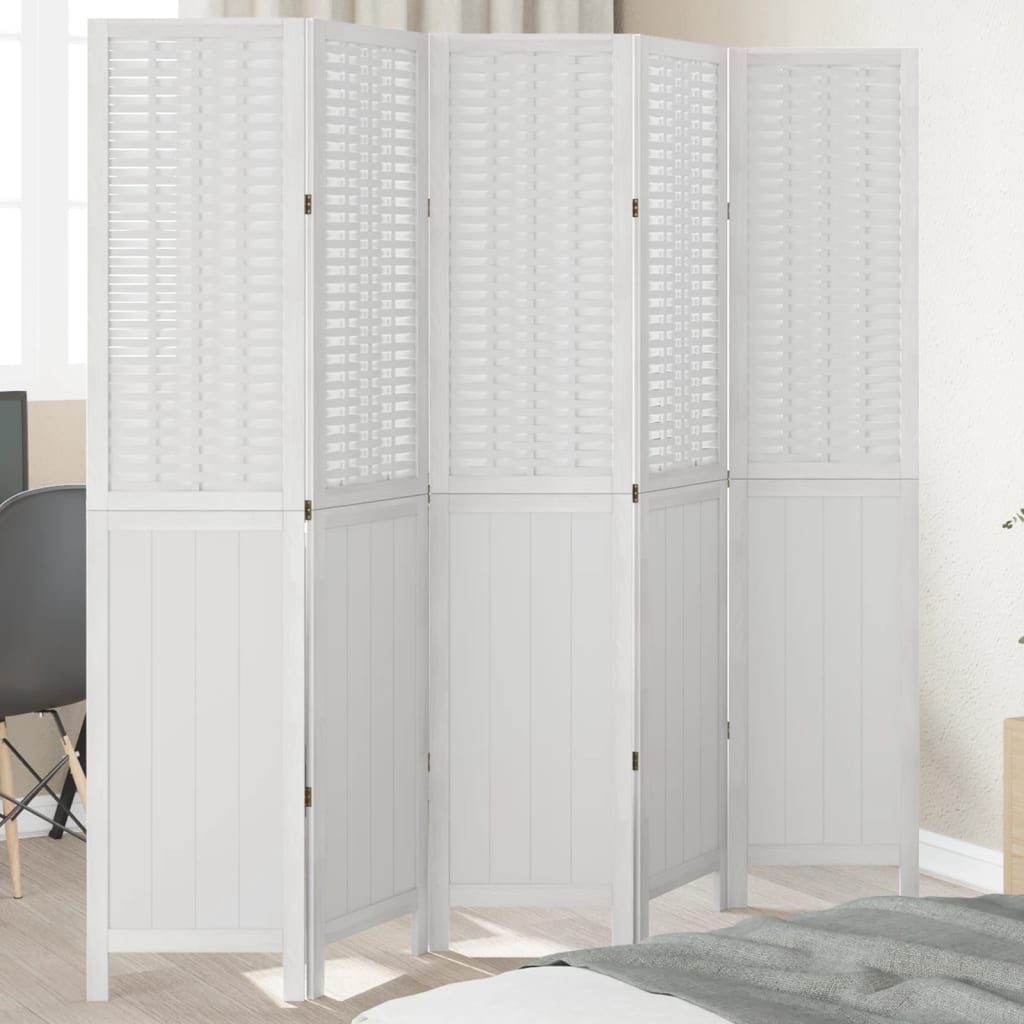 vidaXL Room Divider 5 Panels White Solid Wood Paulownia