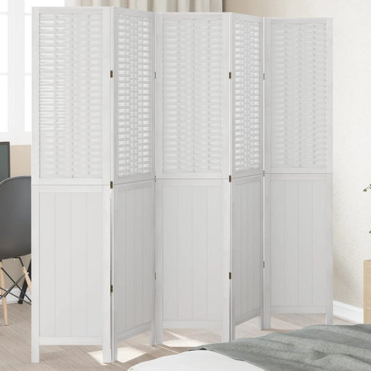 vidaXL Room Divider 5 Panels White Solid Wood Paulownia