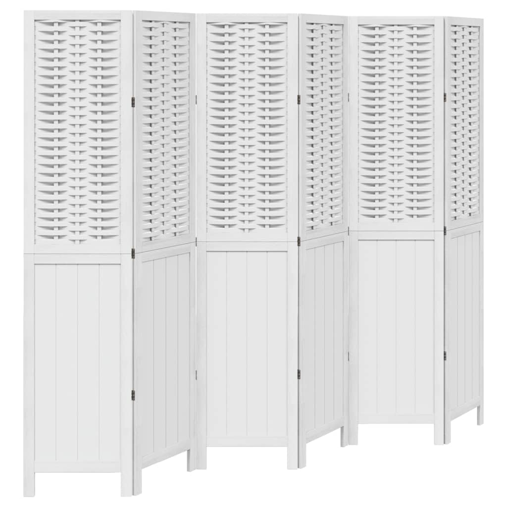 vidaXL Room Divider 6 Panels White Solid Wood Paulownia