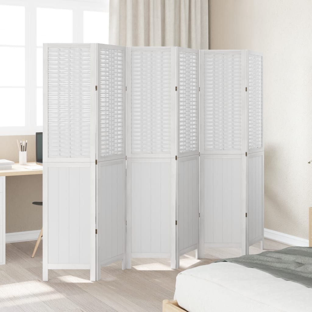 vidaXL Room Divider 6 Panels White Solid Wood Paulownia