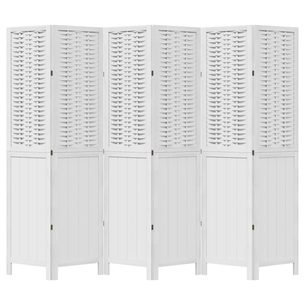 vidaXL Room Divider 6 Panels White Solid Wood Paulownia