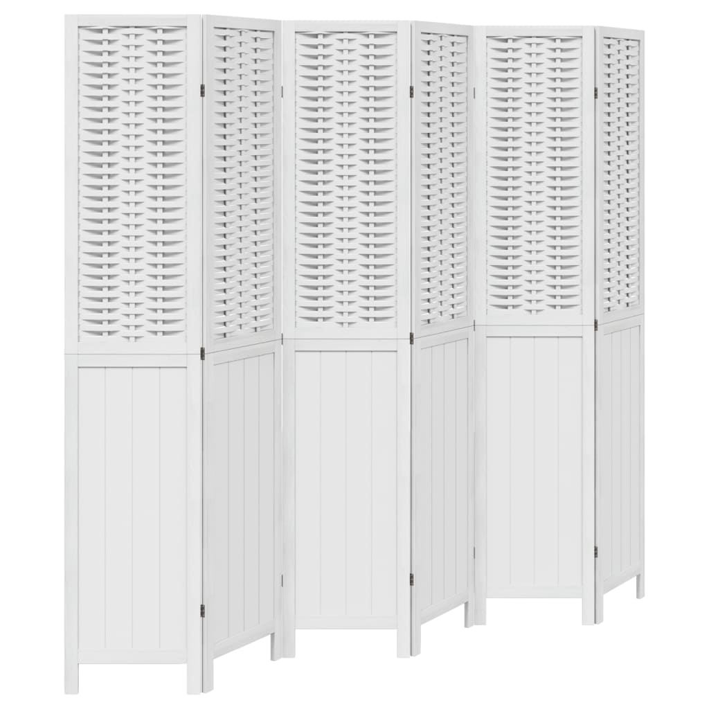 vidaXL Room Divider 6 Panels White Solid Wood Paulownia