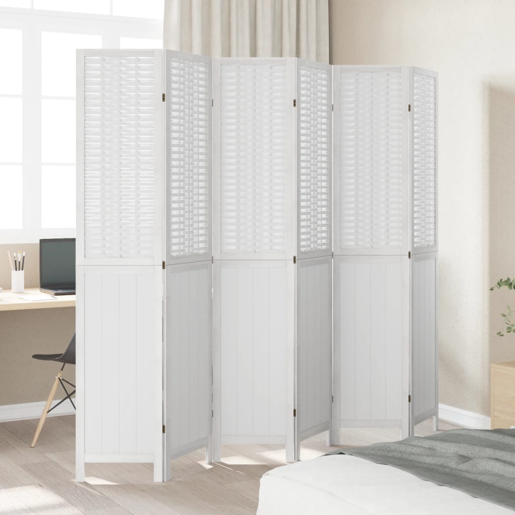 vidaXL Room Divider 6 Panels White Solid Wood Paulownia