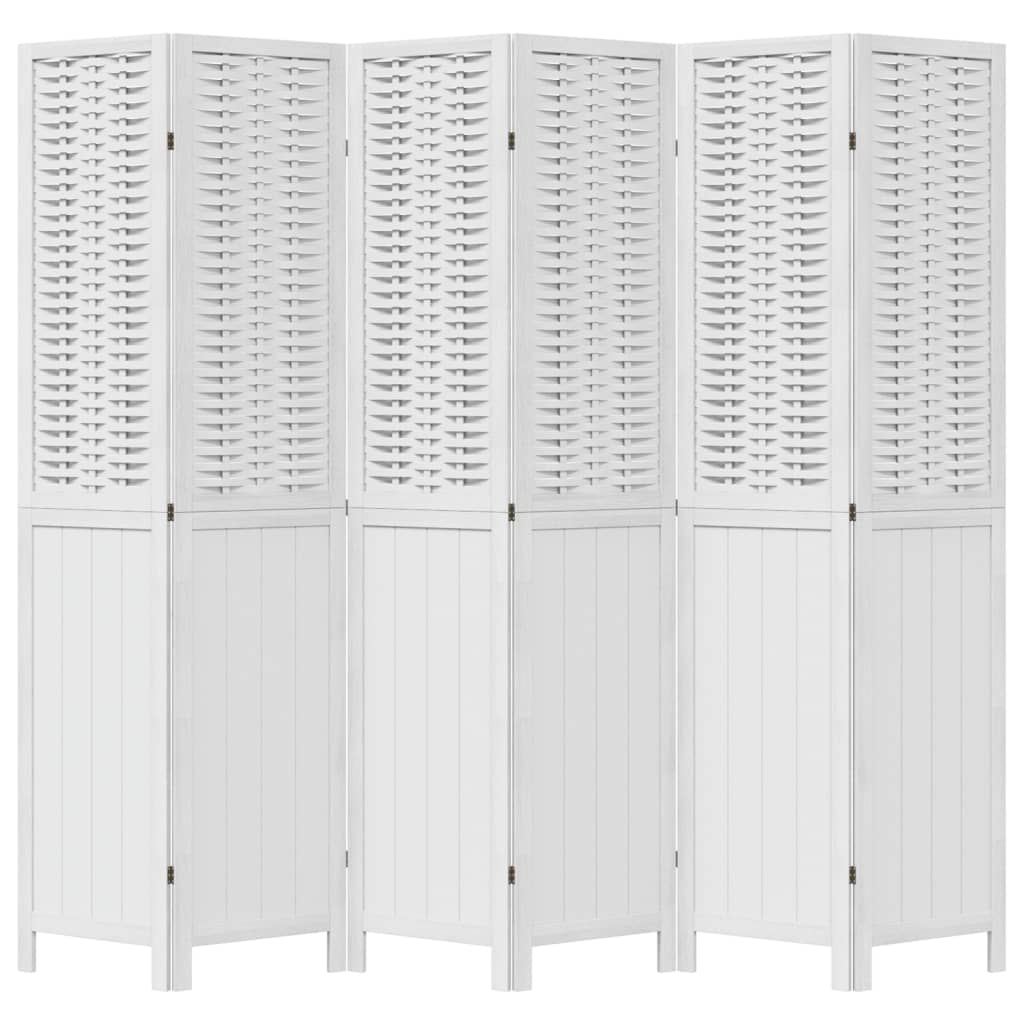 vidaXL Room Divider 6 Panels White Solid Wood Paulownia