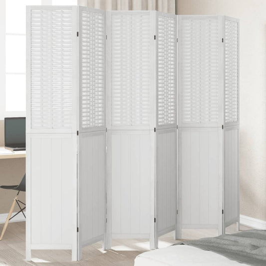 vidaXL Room Divider 6 Panels White Solid Wood Paulownia