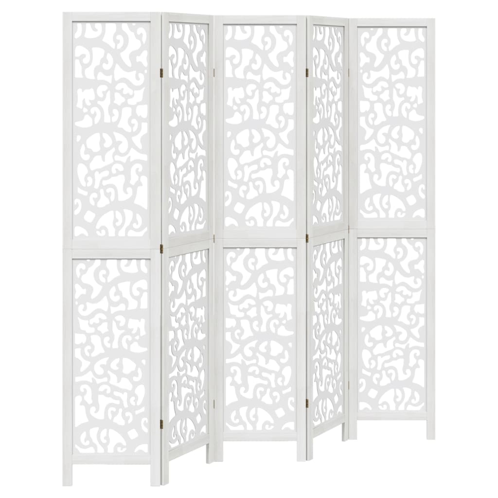 vidaXL Room Divider 5 Panels White Solid Wood Paulownia