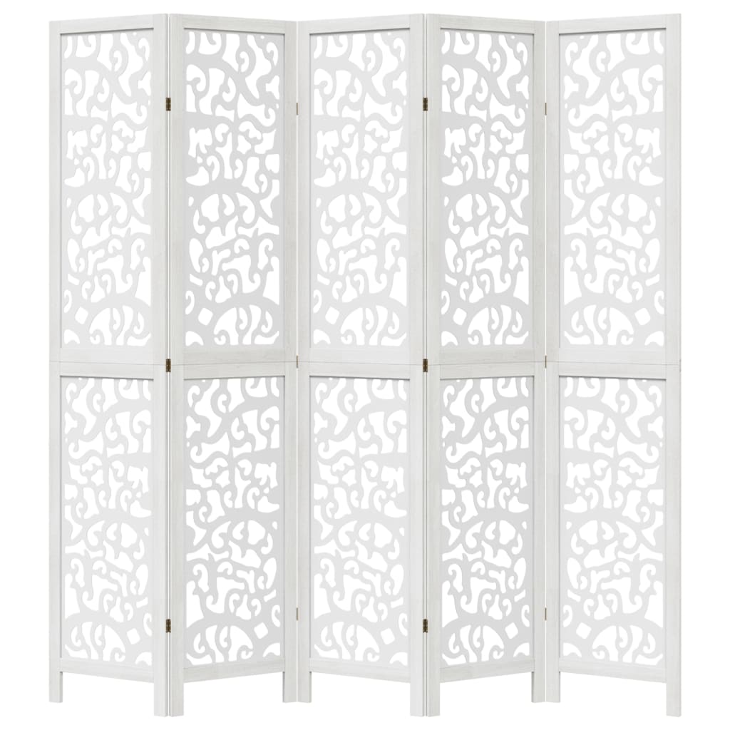 vidaXL Room Divider 5 Panels White Solid Wood Paulownia