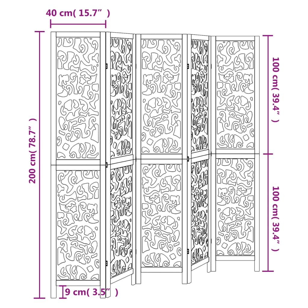 vidaXL Room Divider 5 Panels White Solid Wood Paulownia