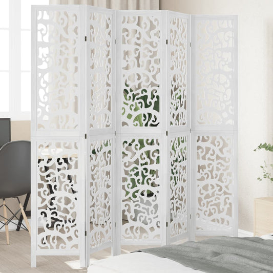 vidaXL Room Divider 5 Panels White Solid Wood Paulownia