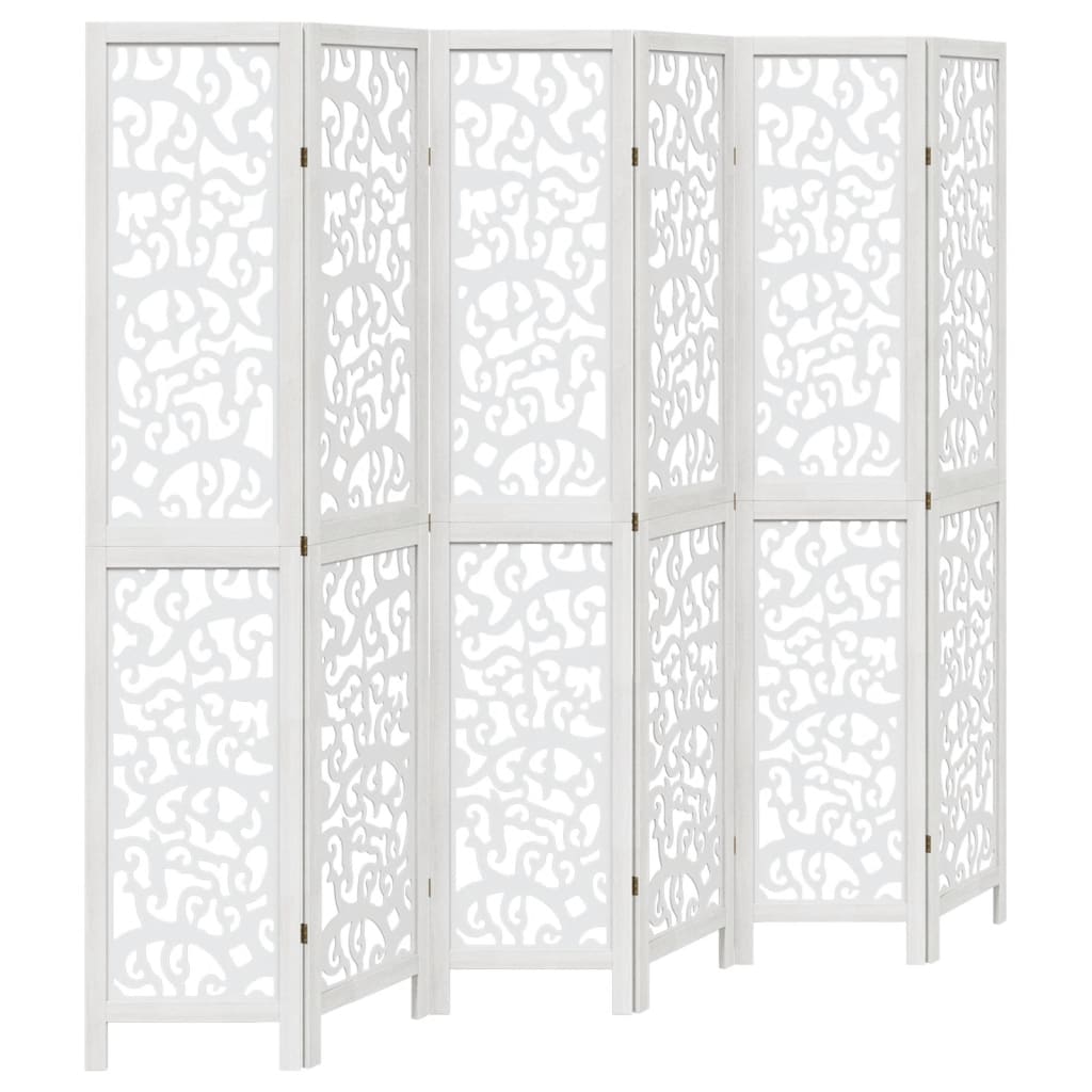 vidaXL Room Divider 6 Panels White Solid Wood Paulownia