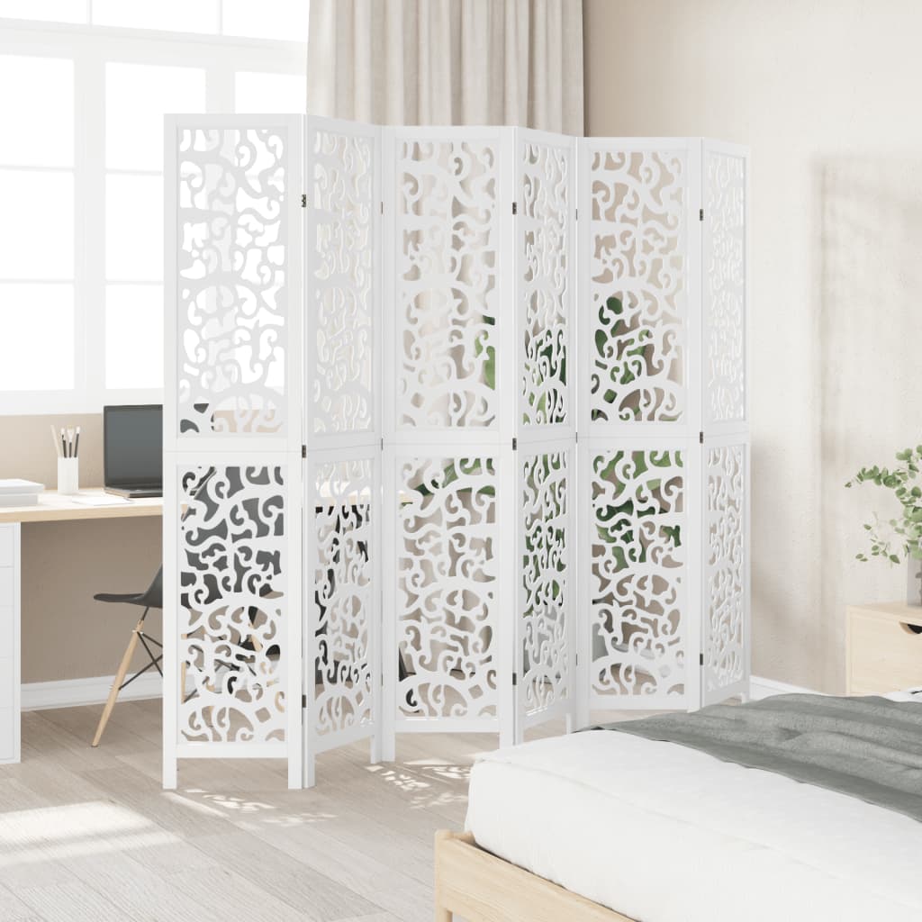 vidaXL Room Divider 6 Panels White Solid Wood Paulownia