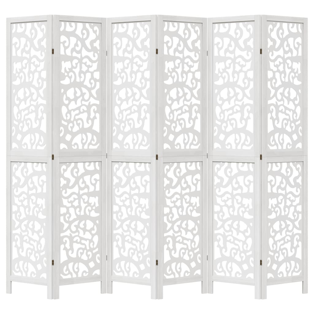 vidaXL Room Divider 6 Panels White Solid Wood Paulownia