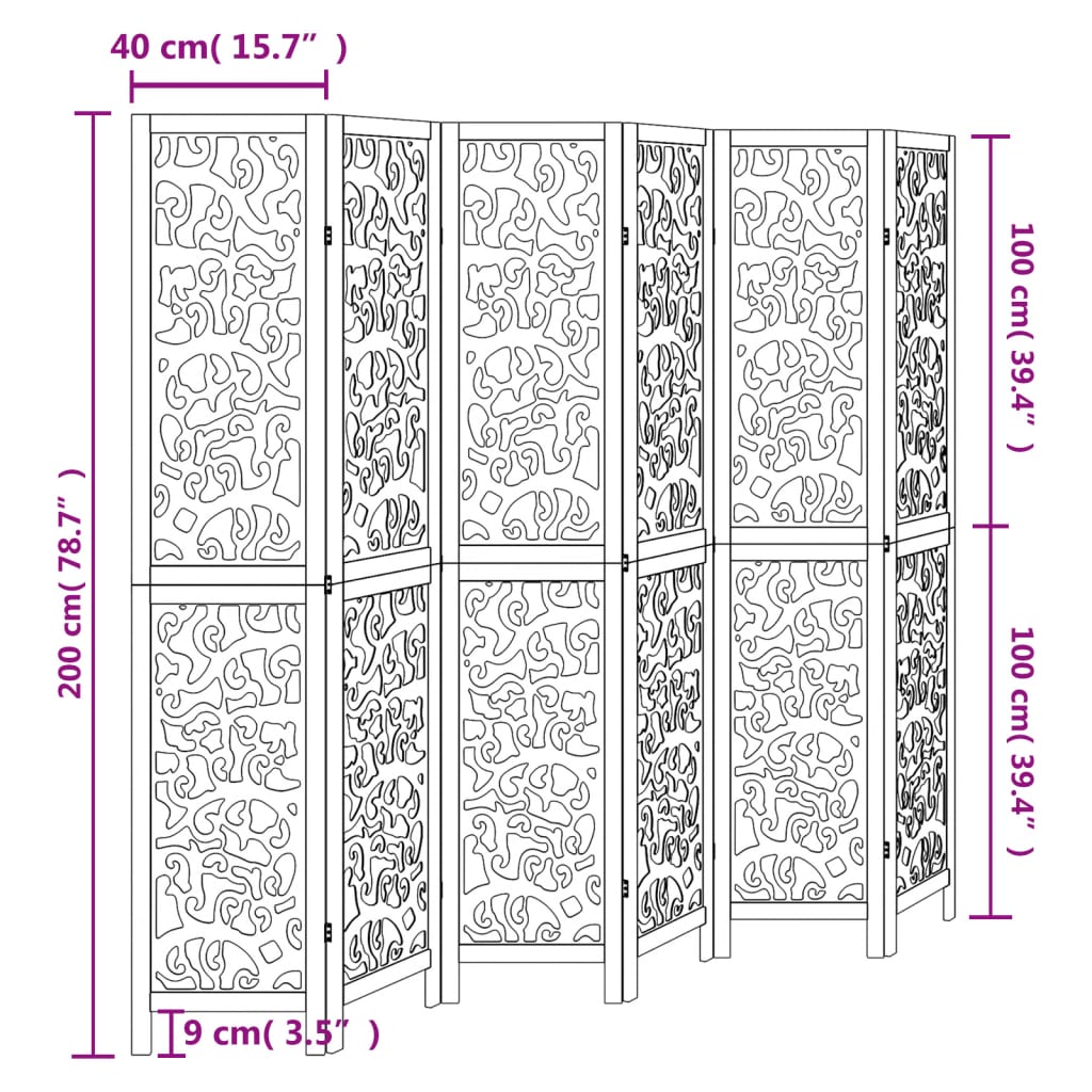 vidaXL Room Divider 6 Panels White Solid Wood Paulownia