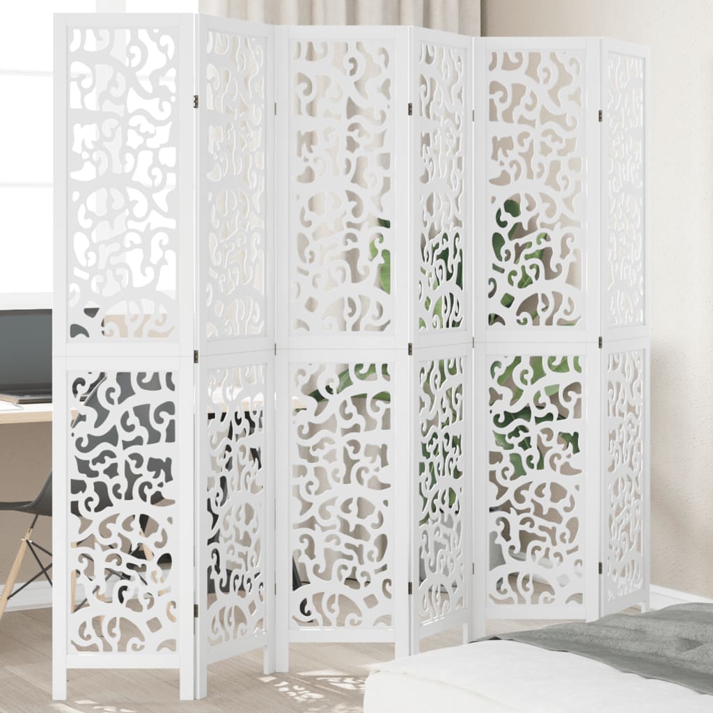 vidaXL Room Divider 6 Panels White Solid Wood Paulownia