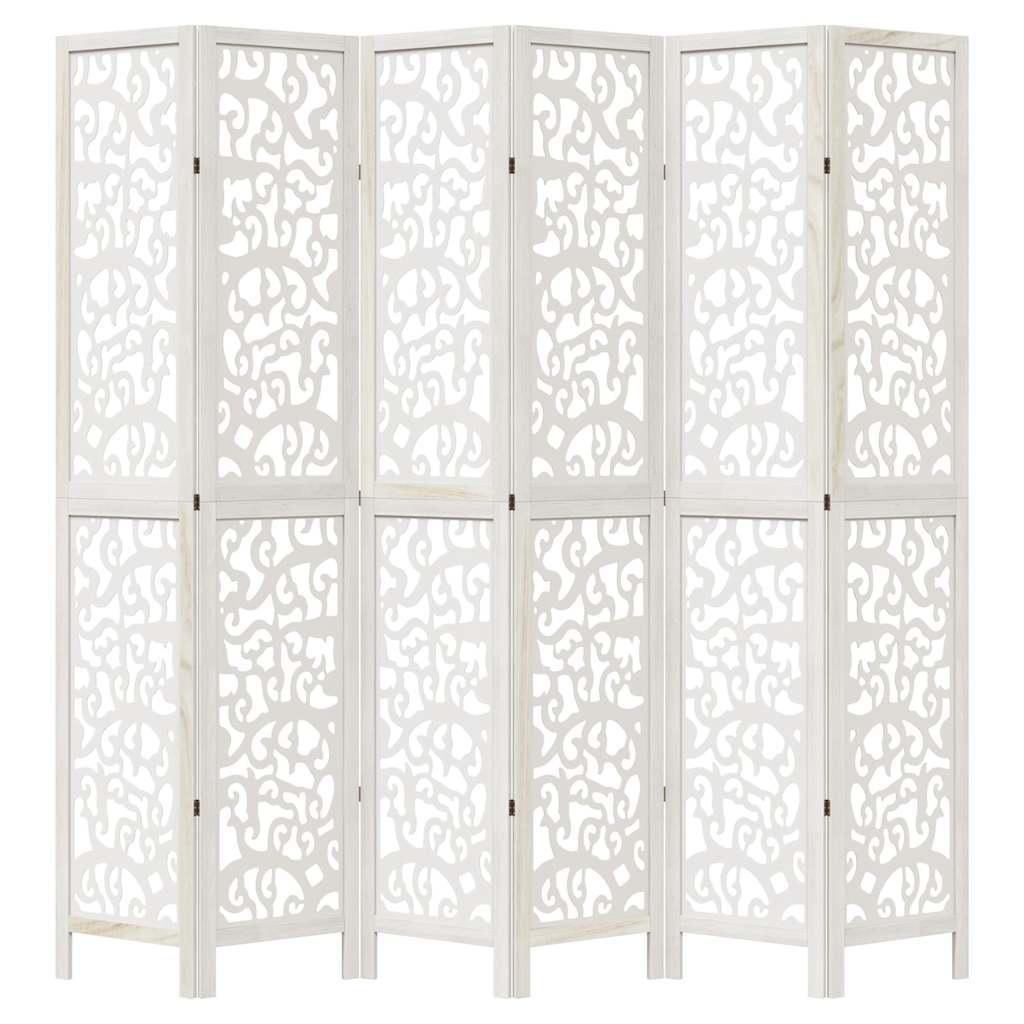 Room Divider 6 Panels White Solid Wood Paulownia